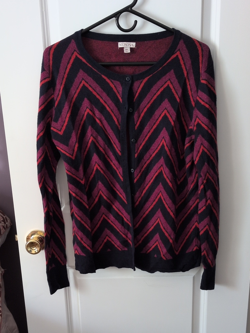 Merona Chevron Button-Front Sweater - Navy, Orange, and Berry